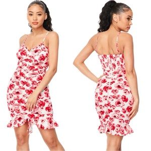 White,‎ Pink & Red Floral Print Dress